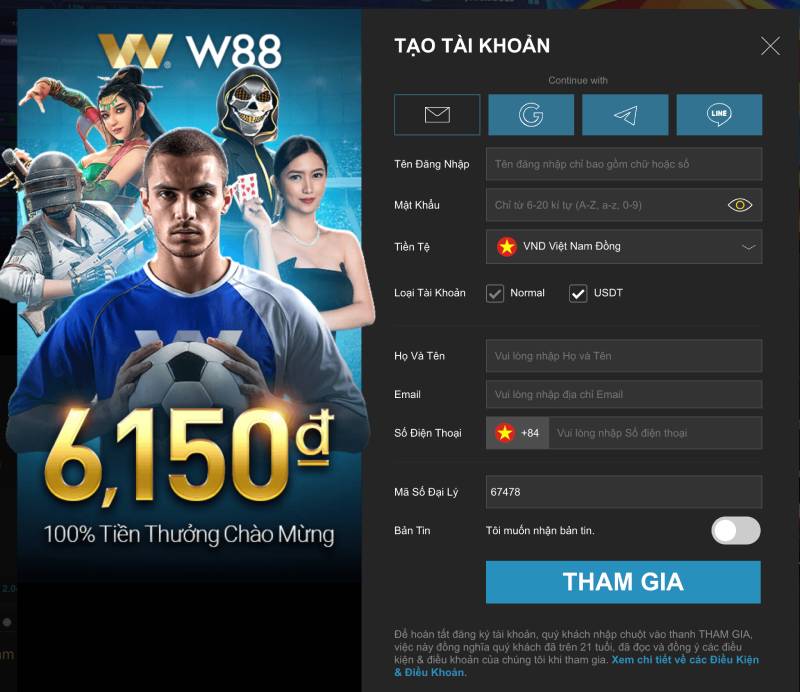 Cách đăng ký tài khoản W88